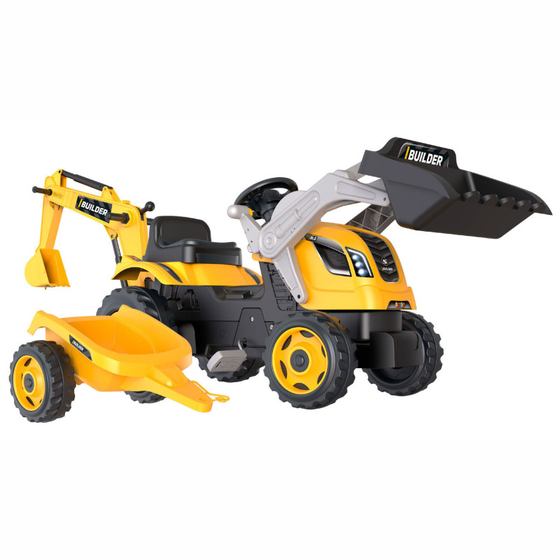Smoby Builder Max Excavator Pedal Tractor with Trailer Yellow 710304