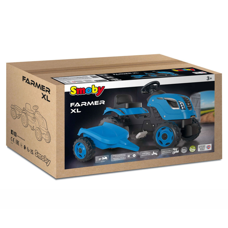 Smoby Tracteur Farmer XL Bleu + Remorque 710129