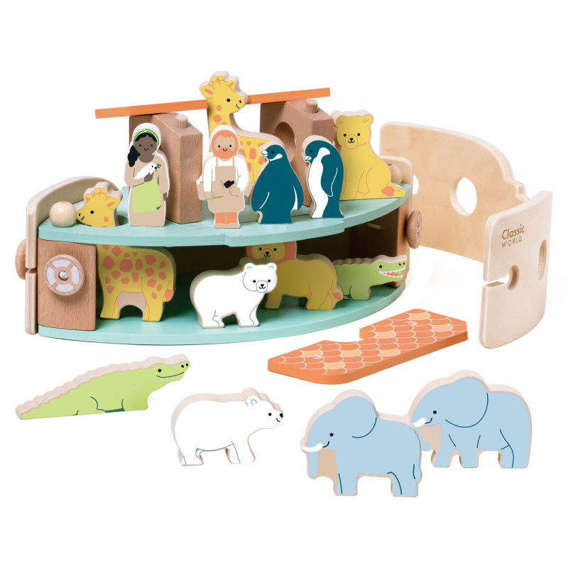 Classic World Wooden Noah's Ark Boat Building Set with Animals, 16d 20188
