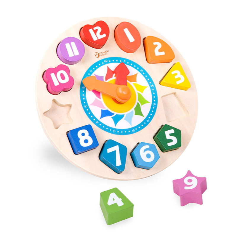 Classic World Wooden Learning Clock with Shapes Tic-Tac, 15 pcs. 3655