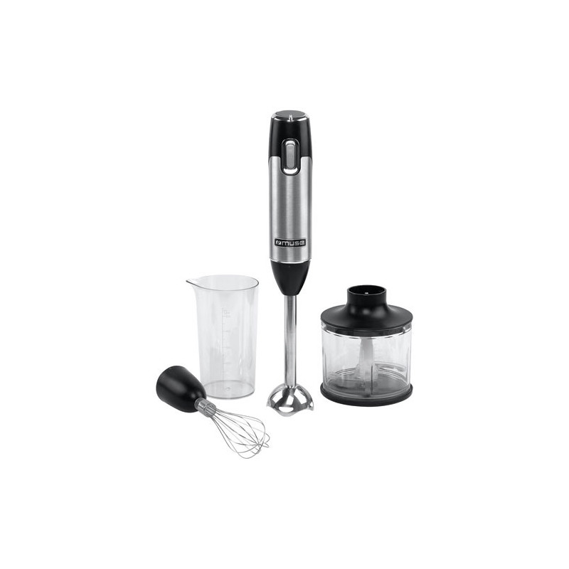 Muse MIXEUR MULTIFONCTIONS 600W PIED INOX MINI HACHOIR FOUET GOBELET NOIR IN MUSE - MS05HB