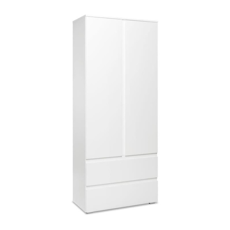 Armoire chambre adulte IMAGE 7 - Décor blanc - 2 portes + 2 tiroirs - L80 x H191 x P40 cm