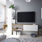 Meuble TV LISS - Mélaminé blanc et chene - 1 Porte abattante + 1 étagere - L178 x P43 x H136 cm