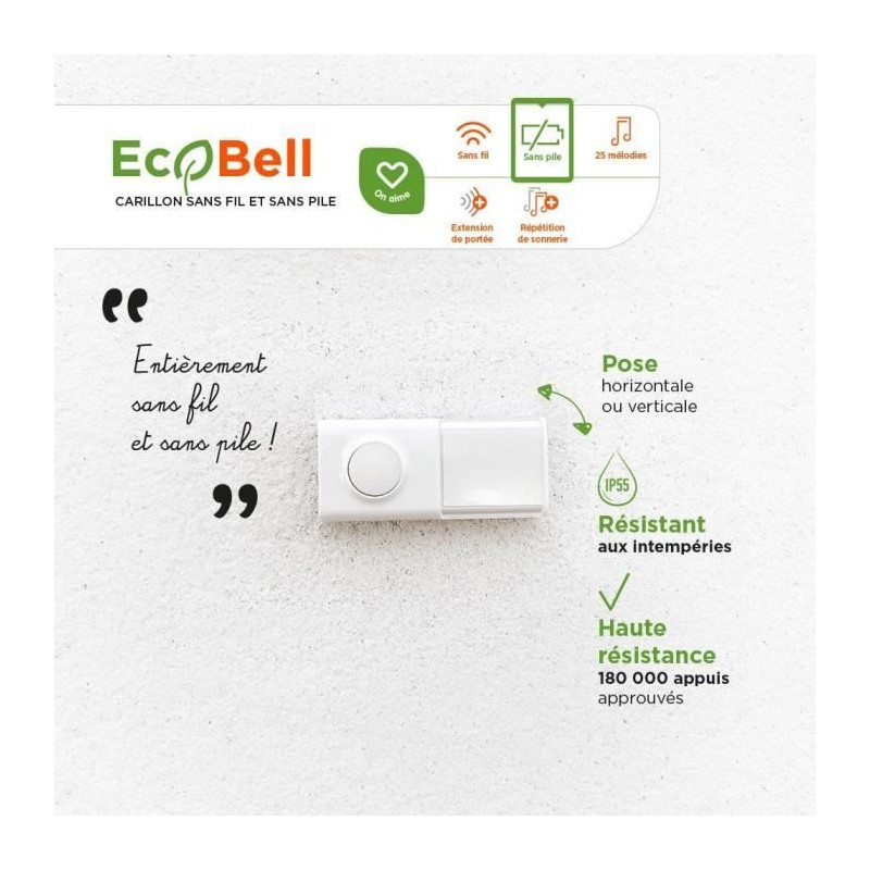 Carillon sans fil sans pile - EcoBell 100 USB - SCS SENTINEL - Portée