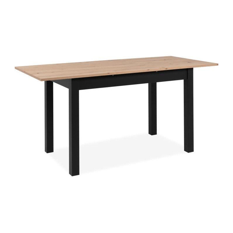 Table extensible Coburg - Décor chene artisan et noir - Allonge de 40 cm - L120/160 x H76,5 x P70 cm