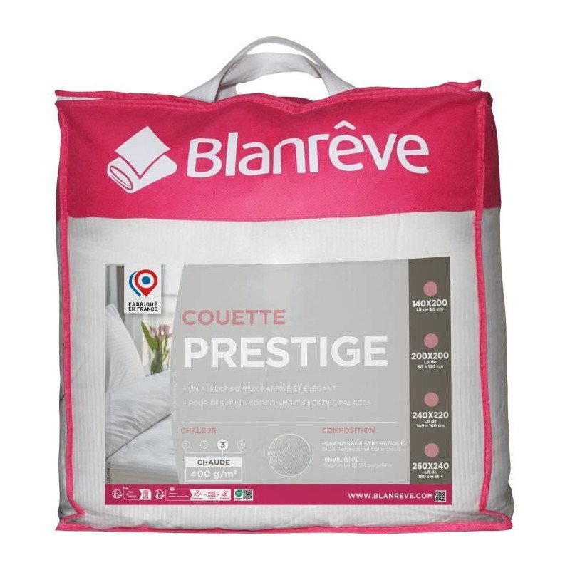 Couette 200x200 cm BLANREVE PRESTIGE - Chaude - 100% Polyester - 2 Personnes - Satin rayé