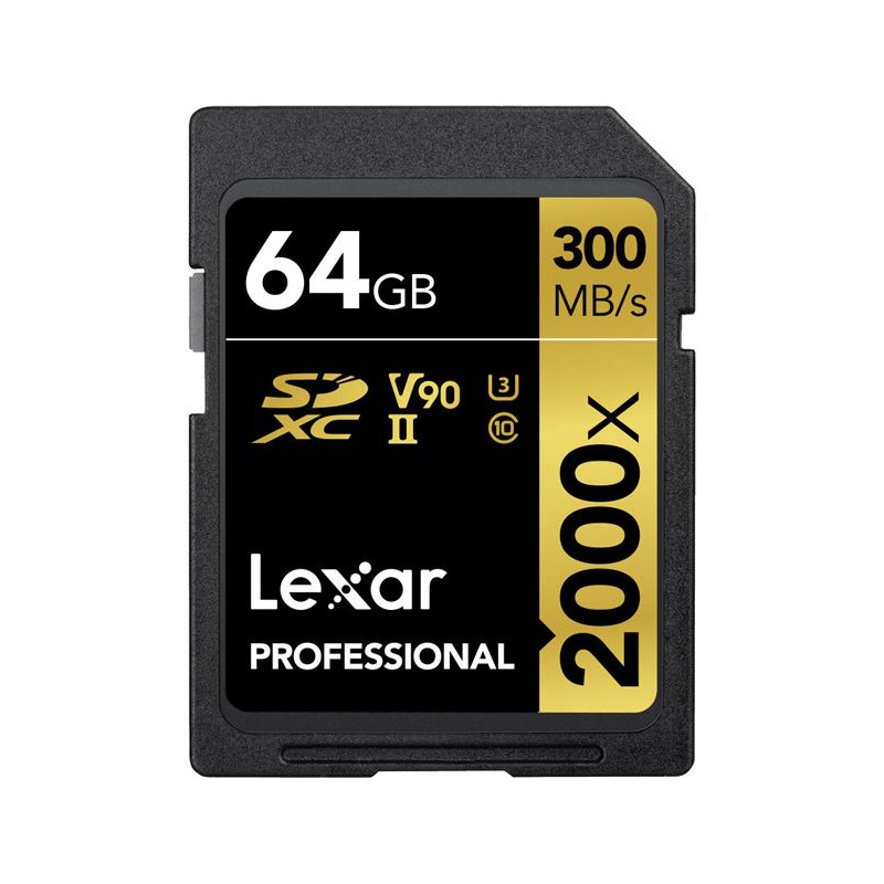 Carte mémoire SDXC Lexar SD V90 64 Go Noir et or