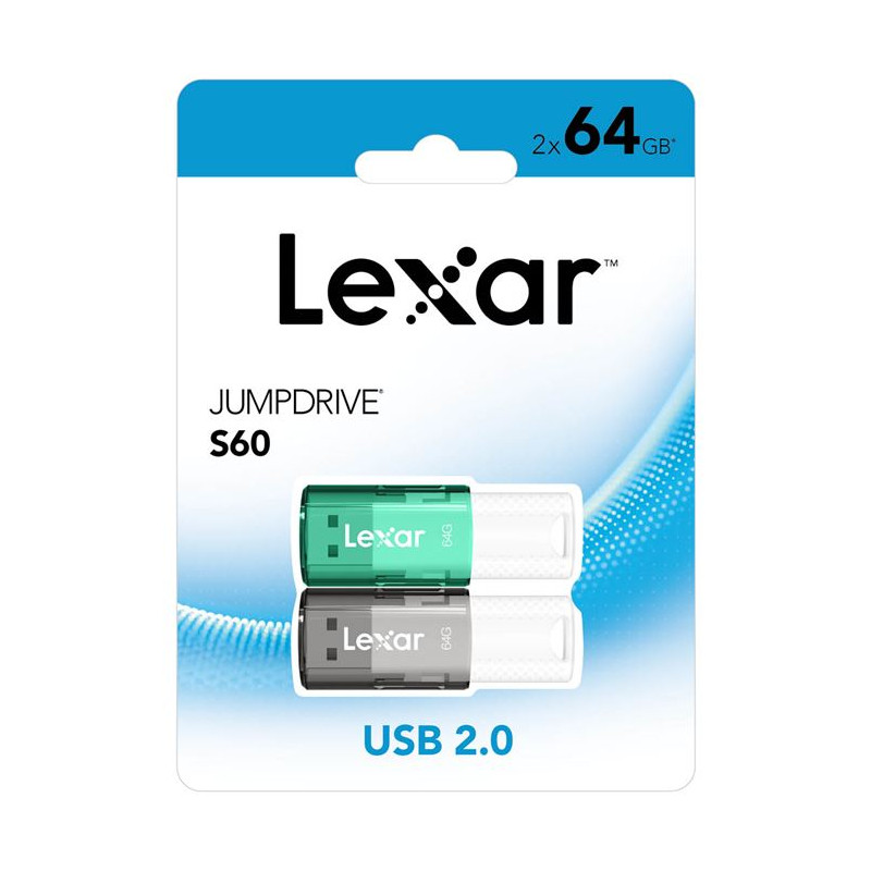 Pack de 2 clés USB 2.0 Lexar JumpDrive S60 64 Go Argent et Vert