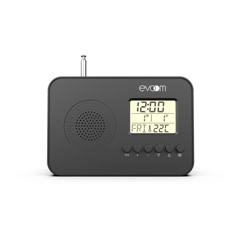 Radio réveil intelligent EVOOM LEKIO avec affichage de la date, heure, température et humidité - Noir