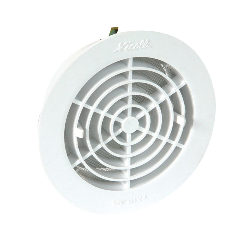 Grille de ventilation à encastrer aération intérieur à fermeture PVC D 125mm blanc NICOLL 1FATM125