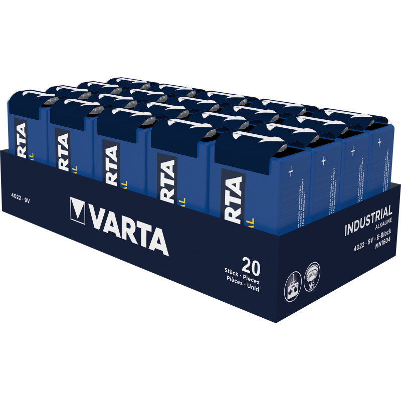 Boîte de 20 piles alcalines INDUSTRIAL Pro 9V 6LR61 VARTA 4922121111