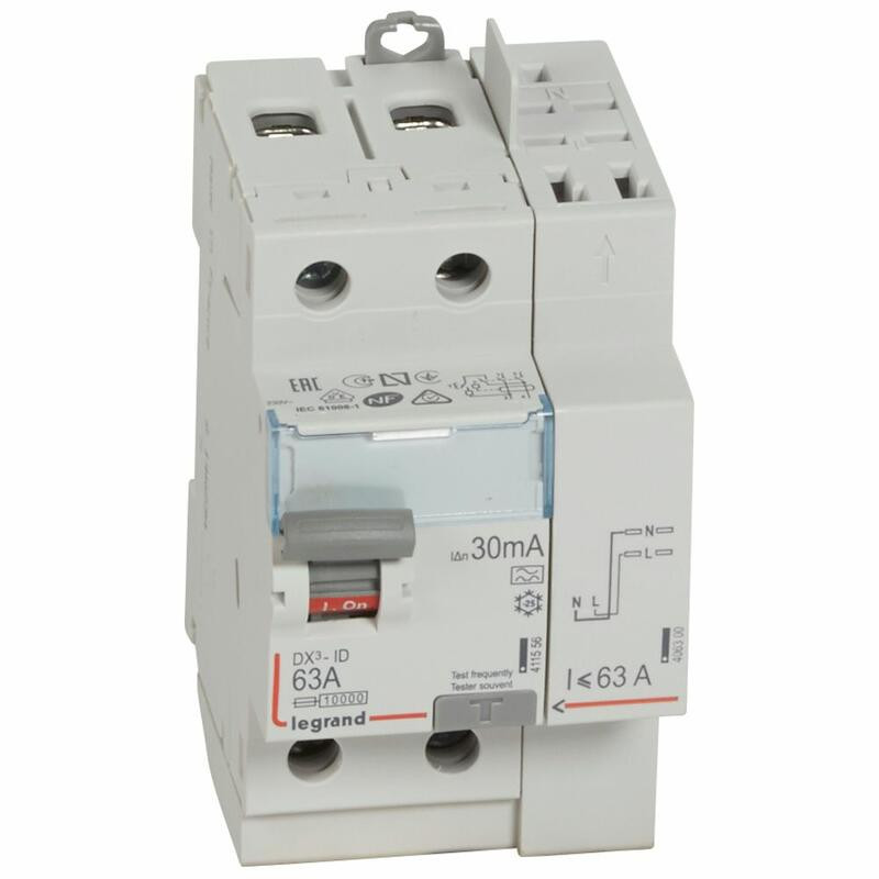 Interrupteur différentiel DX³ ID 2P 230V 63A type AC 30mA LEGRAND 411633