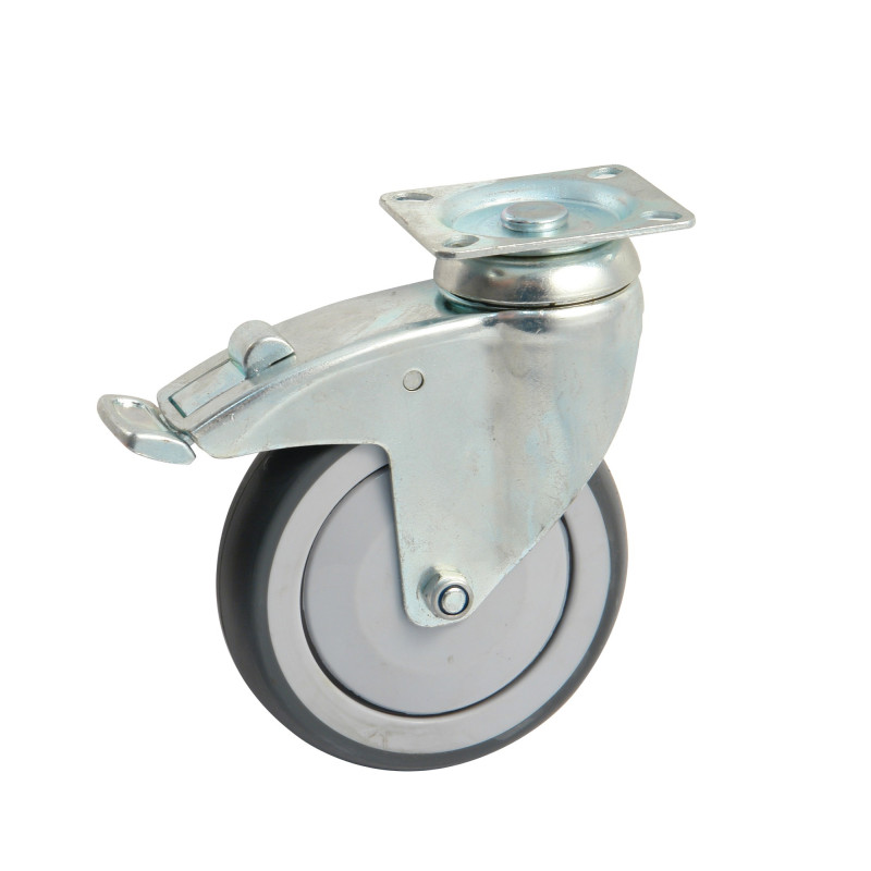 Roulette grise platine rectangualire 100mm pivotante avec frein AVL 550842O
