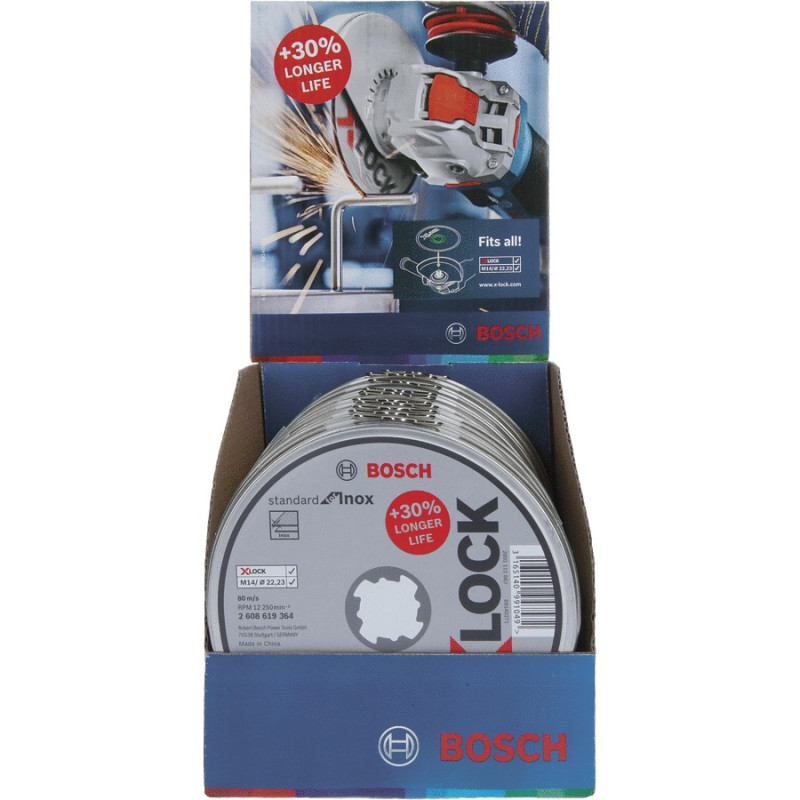 Boîte de 10 disques à tronçonner X LOCK Standard pour Inox 125 x 1,6 mm T41 BOSCH 2608619364