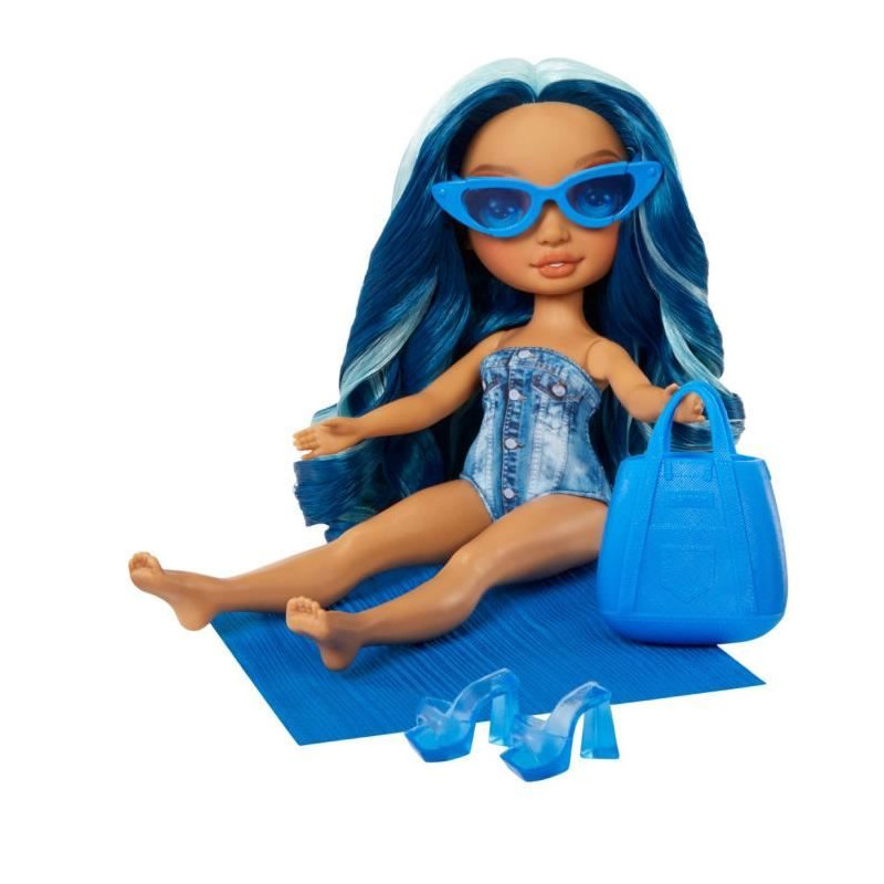 Rainbow High Swim & Style - Poupée mannequin ariculée 27 cm - Skyler (Bleue) - Maillot de bain + Paréo - a partir de 4 ans