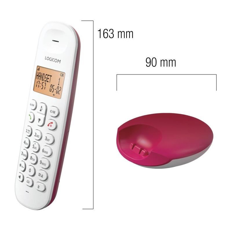 Téléphone fixe sans fil - LOGICOM - DECT ILOA 150 SOLO - Framboise - Sans répondeur