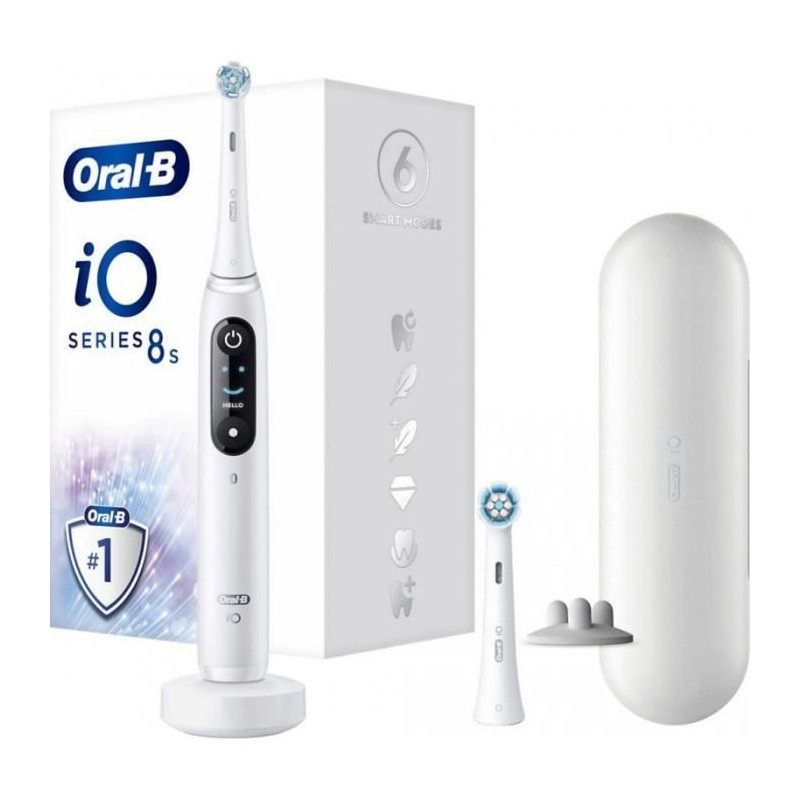 Brosse a dents électrique - Oral-B - iO 8N - Gencives sensibles - 2 brossettes - 1 étui de voyage
