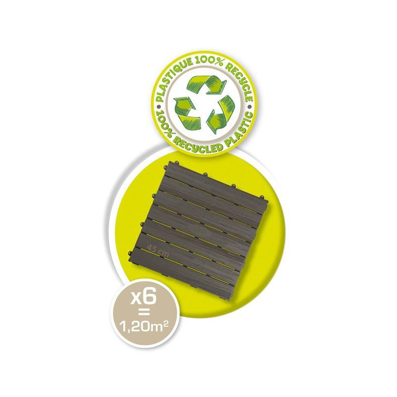 Smoby - Set de 6 dalles - Plancher de Maison - 45x45cm - Effet texturé bois - Anti-UV - Plaqtique 100% recyclé et recyclable