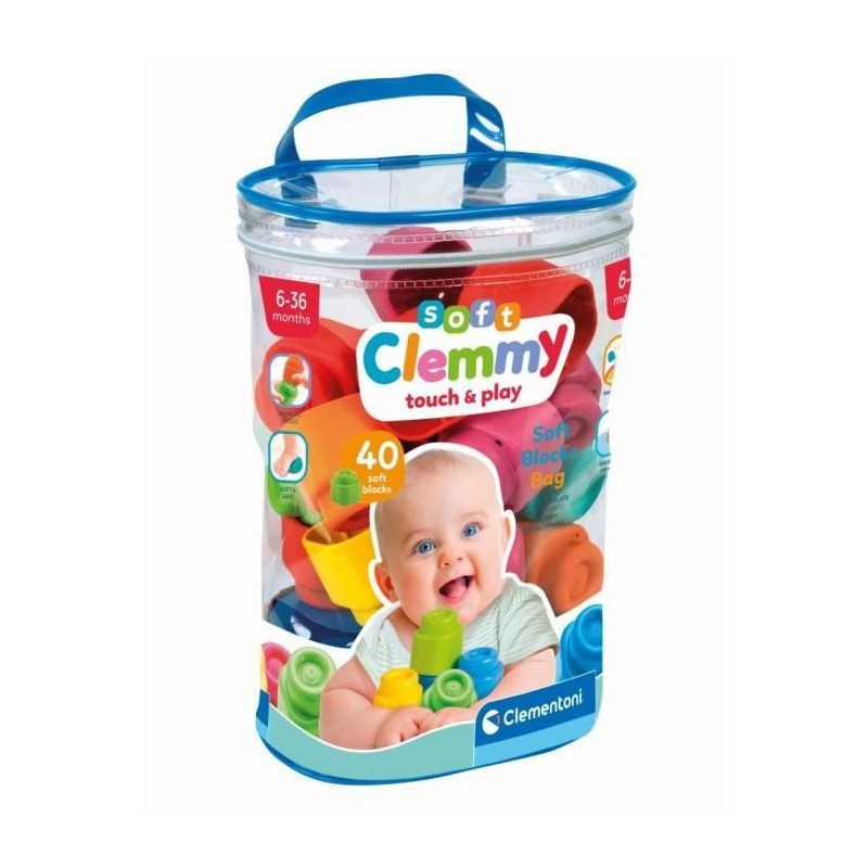 Clementoni - Clemmy Baby - Sac 40 cubes souples - Mixte - A partir de 9 mois - Cube souple assure une securite et peut passer en