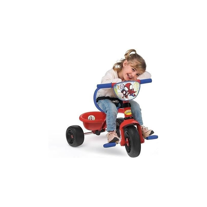 Smoby - Tricycle Be Fun - Spidey - Evolutif de 15 mois a 3 ans - Canne parentale réglable sur 3 positions - Ceinture de sécuri