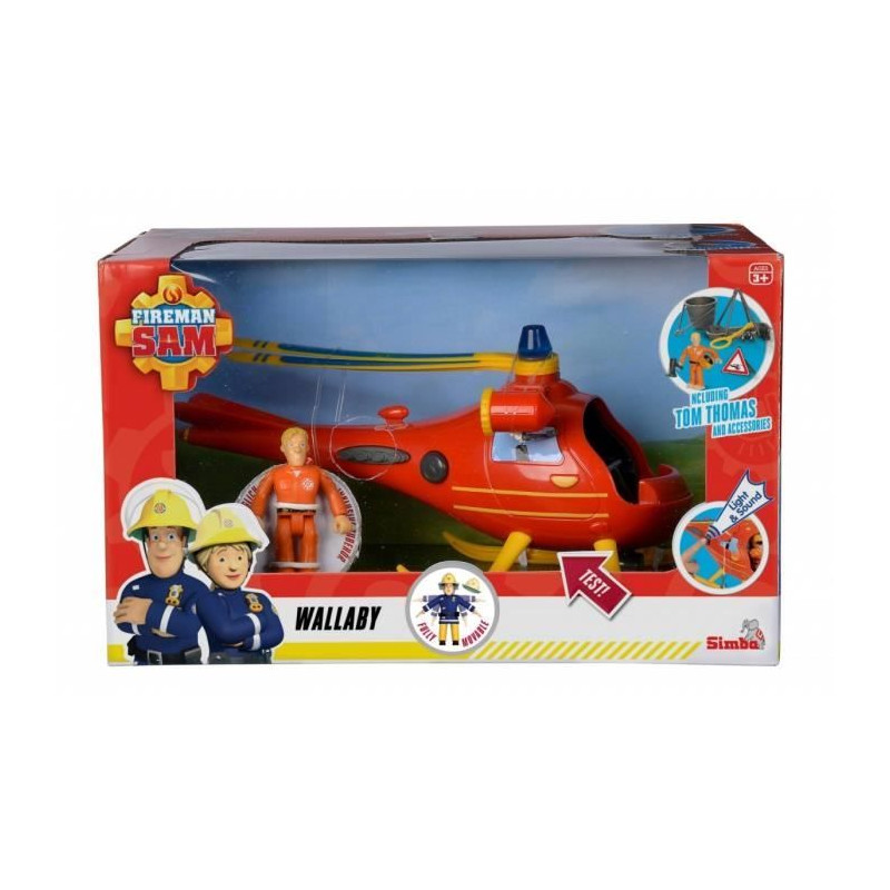 Simba - Sam Le Pompier - Hélicopter Wallaby - 1 figurine et 5 accessoires - Fonction son et lumiere