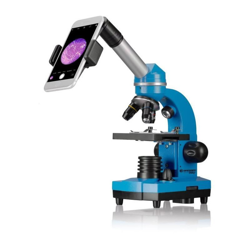 Microscope étudiant BIOLUX SEL - BRESSER JUNIOR - grossissement 40x-1600x - kit d'expérimentation - bleu