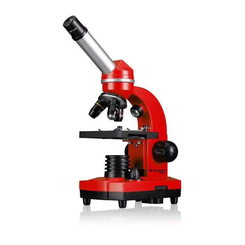 Microscope étudiant BIOLUX SEL - BRESSER JUNIOR - grossissement 40x-1600x - kit d'expérimentation - rouge
