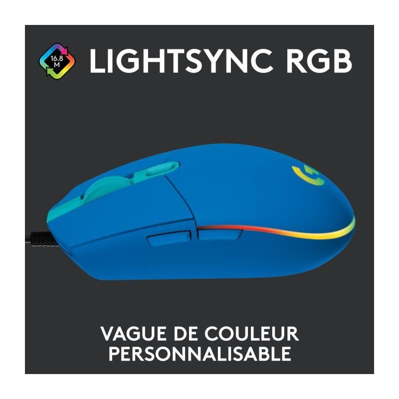 Souris Gaming Filaire - LOGITECH G - G203 - LIGHTSYNC - RGB - Bleu