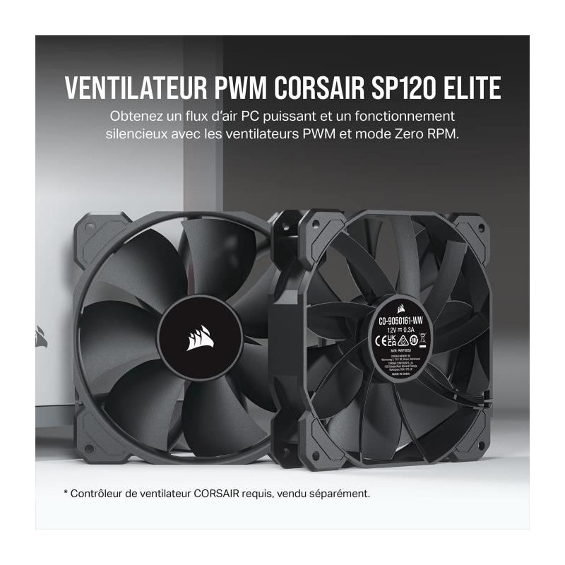 CORSAIR - SP120 ELITE - Ventilateur SP ELITE Series - 120mm - AirGuide - Vendu seul - Noir - (CO-9050161-WW)