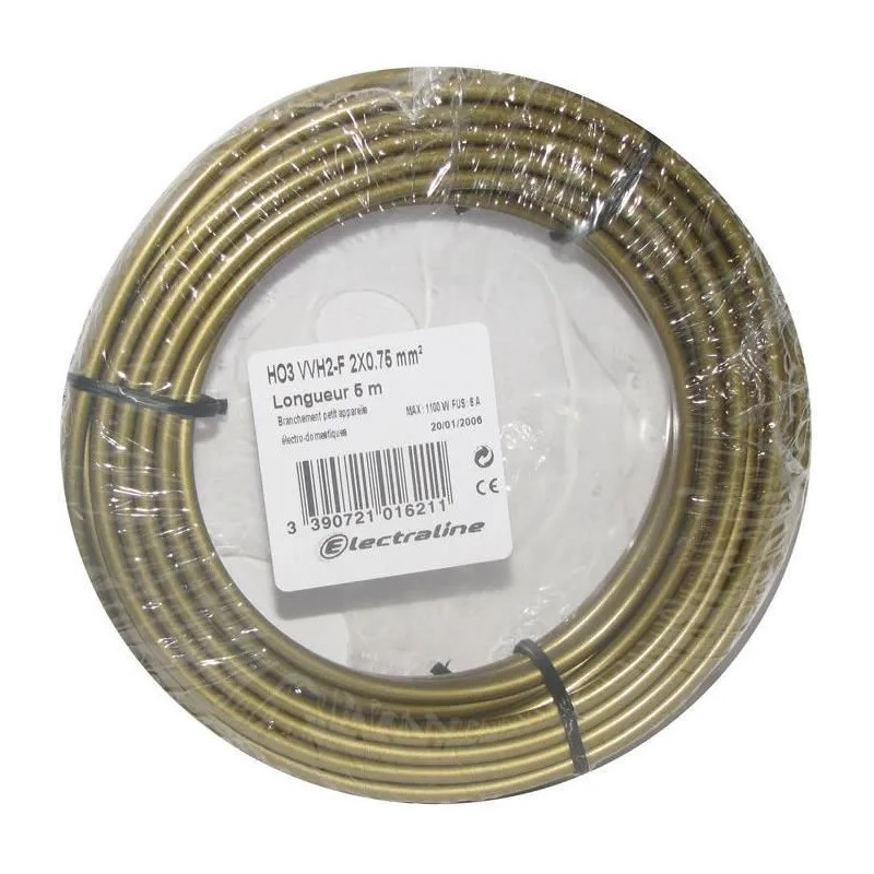 Câble souple HO3 VVH2 F 5m 2 x 0,75mm² or 60113023N