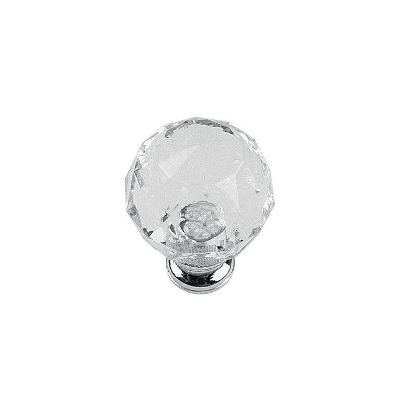Bouton à facettes de diamètre 28mm acrilyque transparent chromé CADAP 00610 4S
