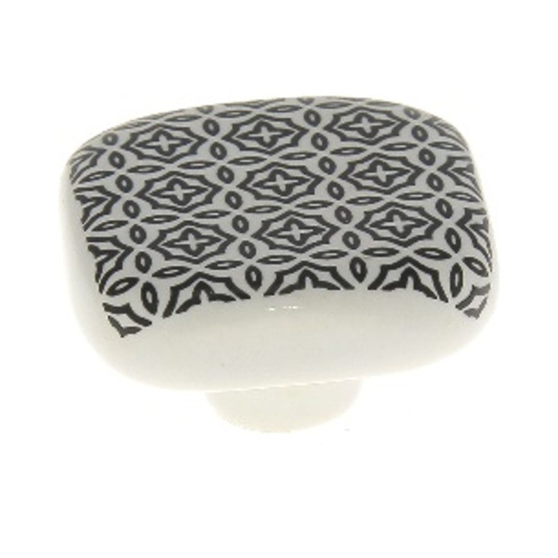 Bouton céramique carré de diamètre 40mm motif carreau ciment rosace noir CADAP B0544 S