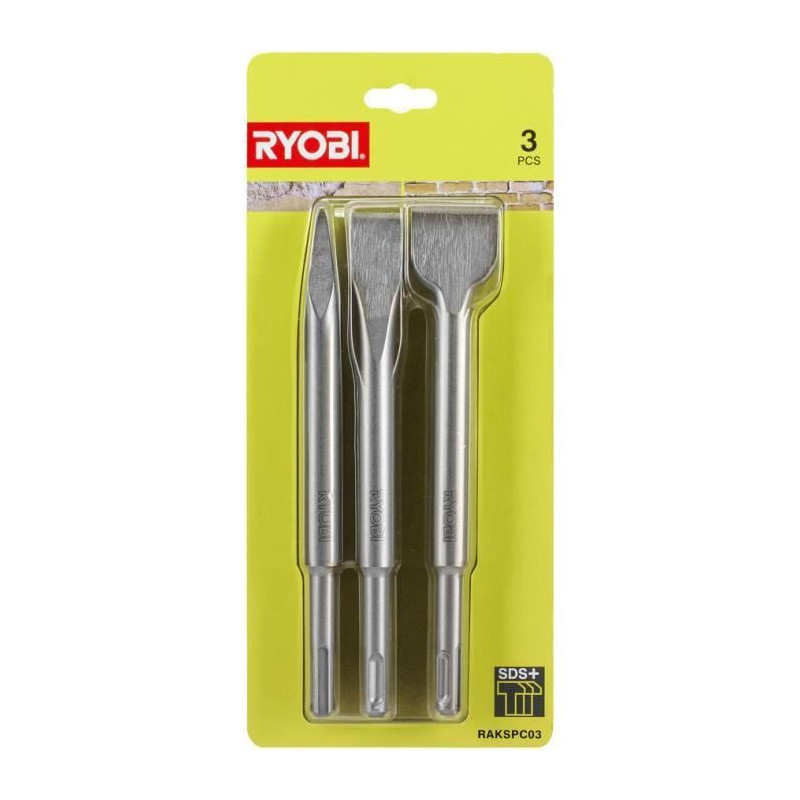 RYOBI Kit 3 burins SDS+ (1 pointe, 1 plat, 1 beche) RAKSPC03