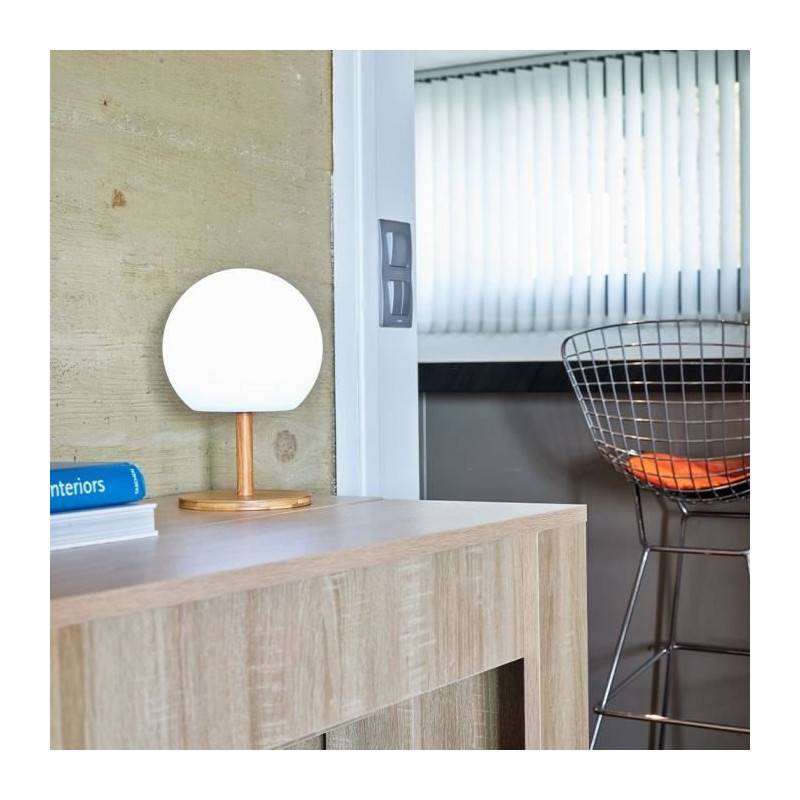 LUMISKY - Lampe de table - sans fil - pied en bambou extensible - H28cm - LED blanc chaud/blanc LUNY