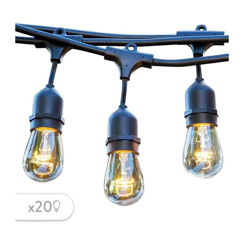 Guirlande lumineuse extérieur - LUMISKY - MAFY 20 LIGHT - 10 m - 20 ampoules a filament vintage - E27 - LED blanc chaud