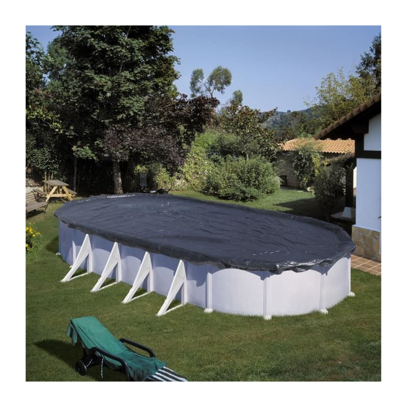 Bâche d'hivernage GRE pour piscine ovale 7,3 x 3,75 m - 180g/m² en polyéthylene noir