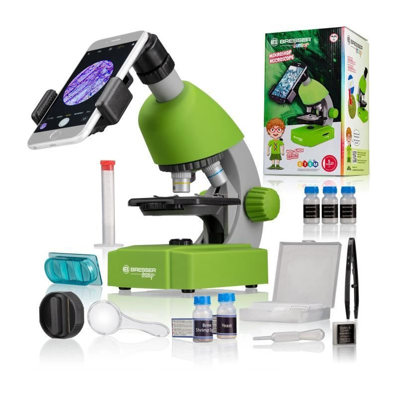 Microscope 40x-640x - BRESSER JUNIOR - Éclairage LED - kit d'expérimentation - vert