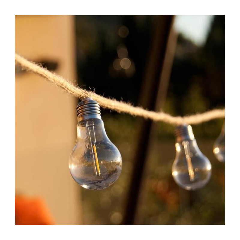 Guirlande lumineuse extérieur - LUMISKY - FANTASY CORD - 7.70 m - 10 ampoules filament transparentes - LED blanc chaud