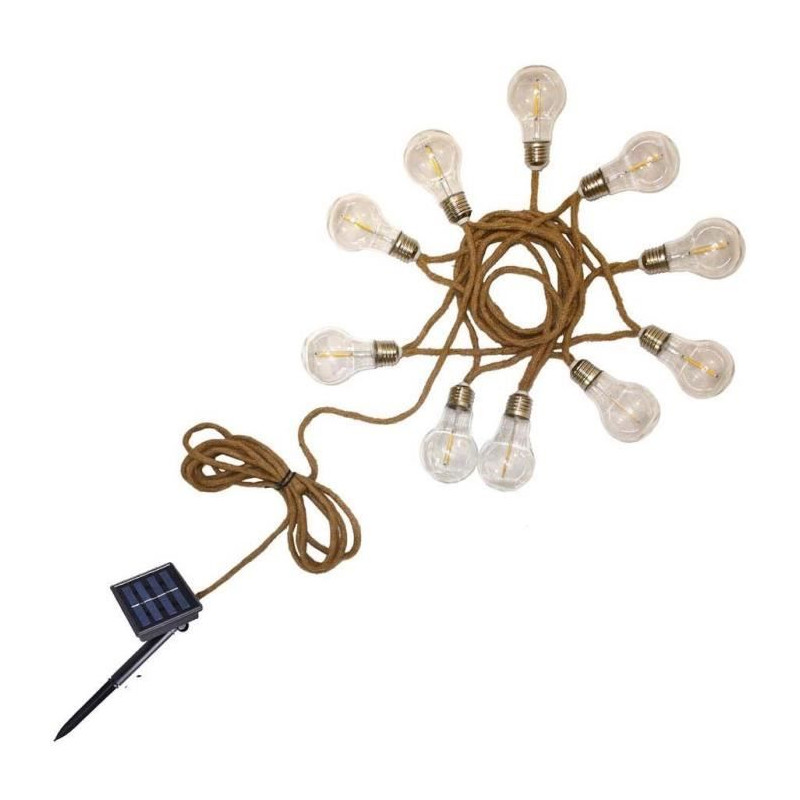 Guirlande lumineuse solaire - LUMISKY - FANTASY CORD SOLAR - 7.50 m - Corde 10 ampoules transparentes - LED blanc chaud