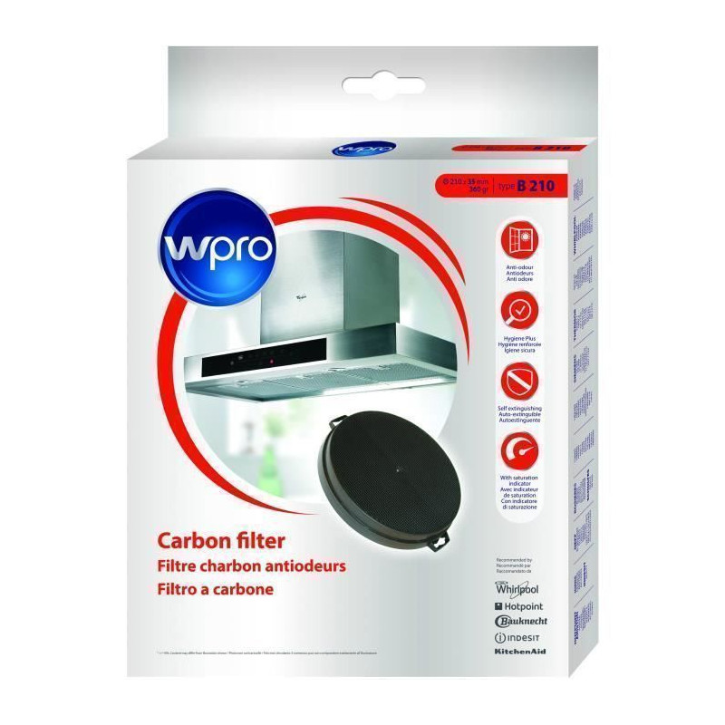 Wpro CHF210/1  Filtre de hotte a charbon B210 diam 210mm x h 30mm