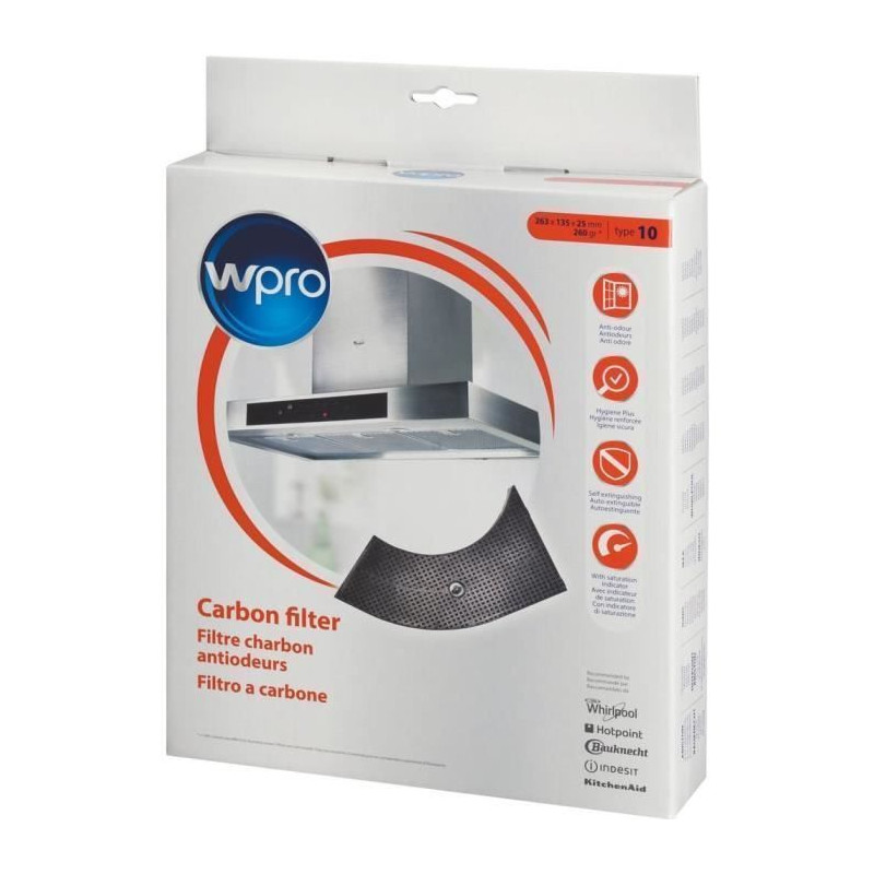 Wpro ARC201 Filtre de hotte a charbon forme demi-lune - pour hottes Whirlpool AKR400-AKR404-AKR405